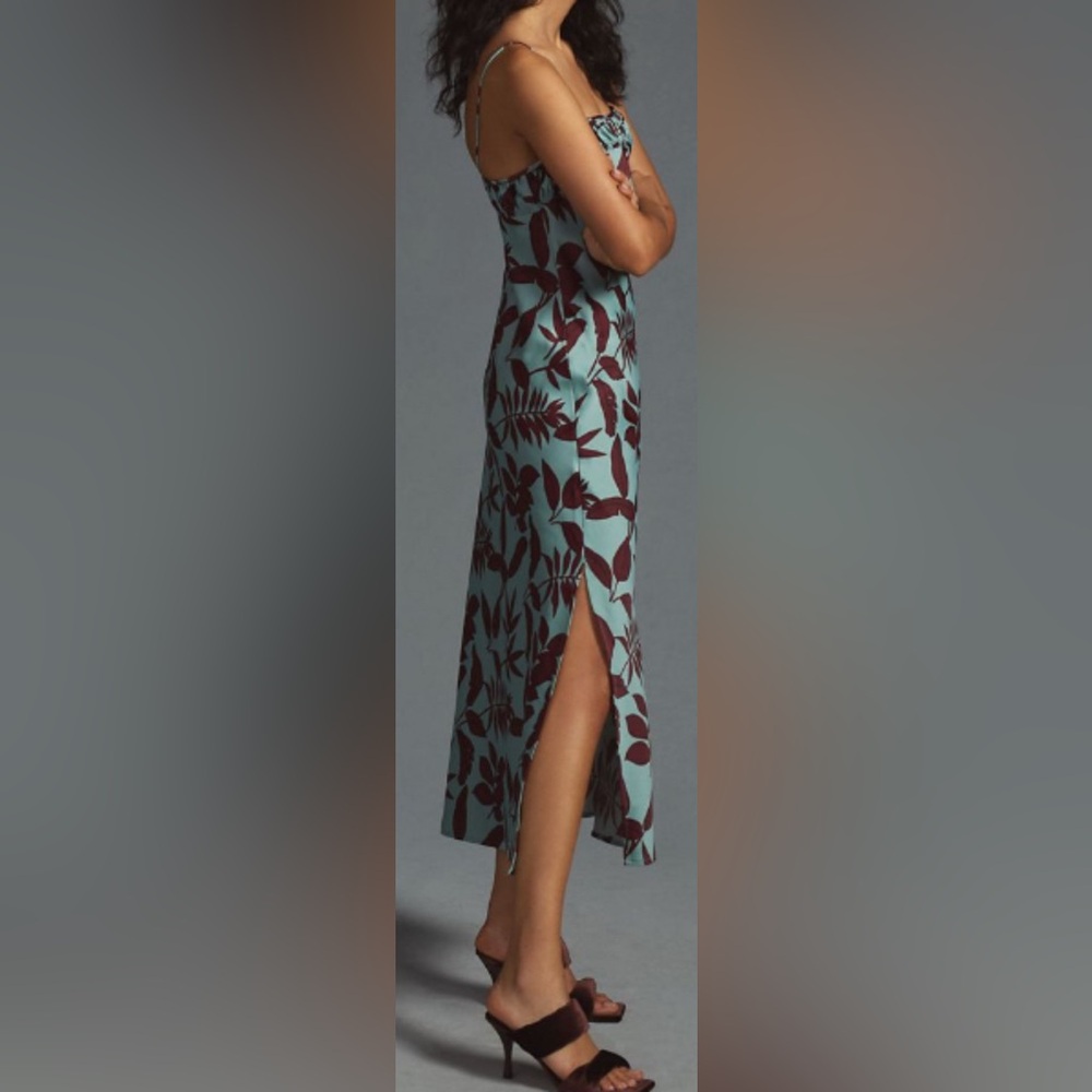Anthropologie Light Teal & Deep Wine Print Midi Dress/Spaghetti Strap/P Small - Picture 4 of 8